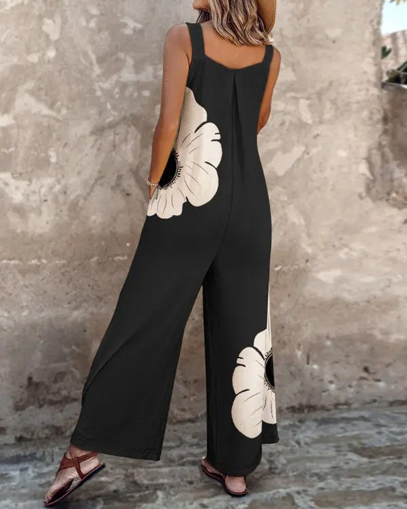 Elegant Sleeveless Floral Print Jumpsuit