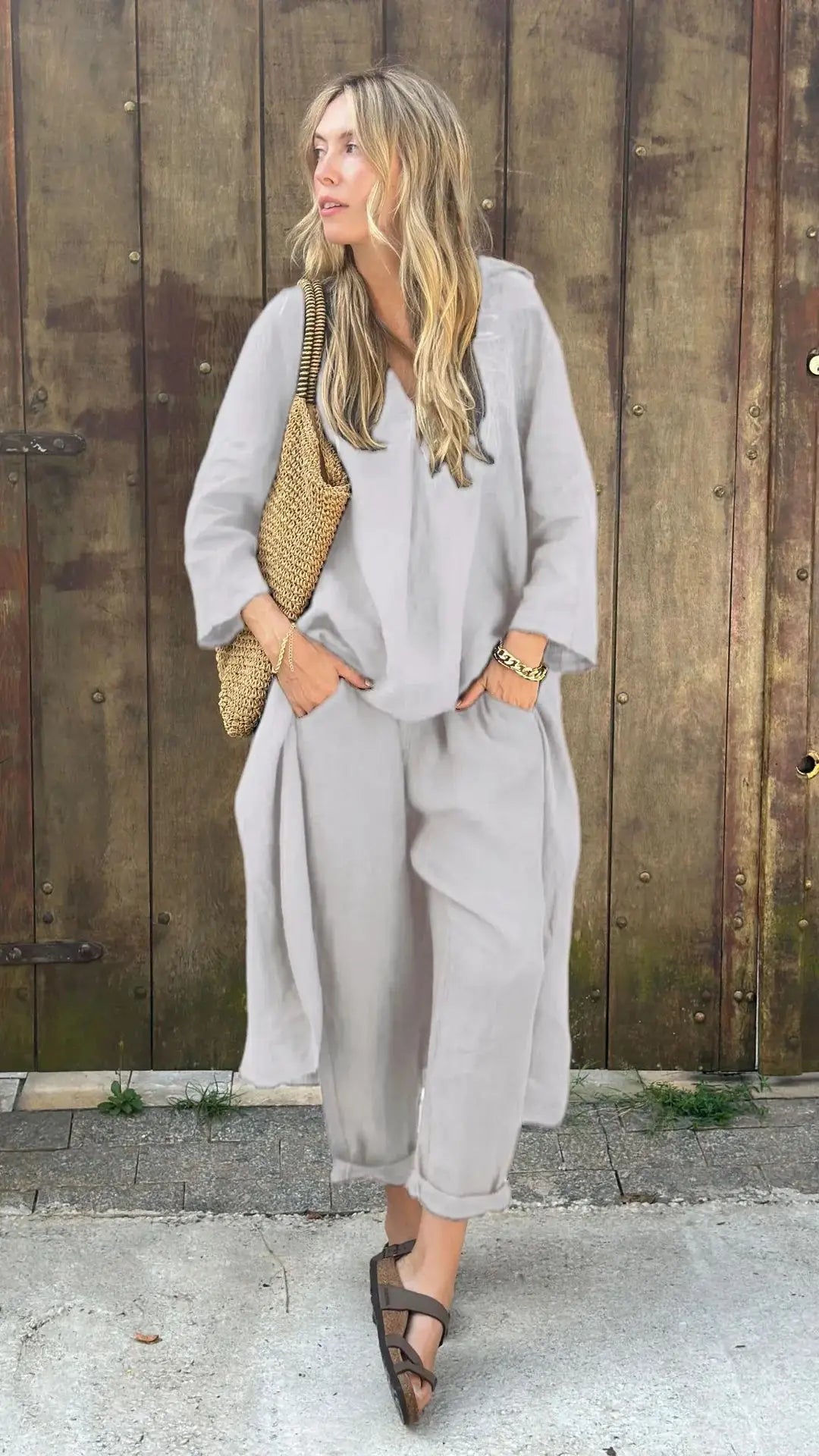 Solura β V-Neck Cotton Two-Piece Set