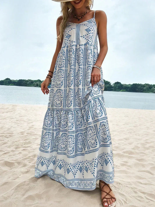 Tropical Flair: Women's Cami Dress with Ruffle Hem and Floral Print