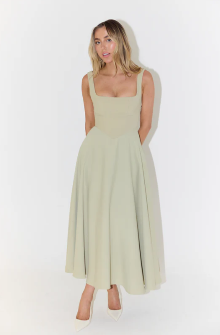 Whitney Midi Dress with Square Neckline