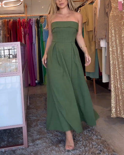 Annie - Elegant Strapless Midi Dress