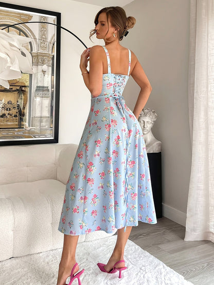 Luna Bloom Backless Midi Dress