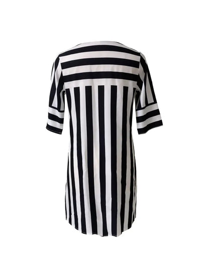 Faith - Casual Striped Dress With Notched Neckline