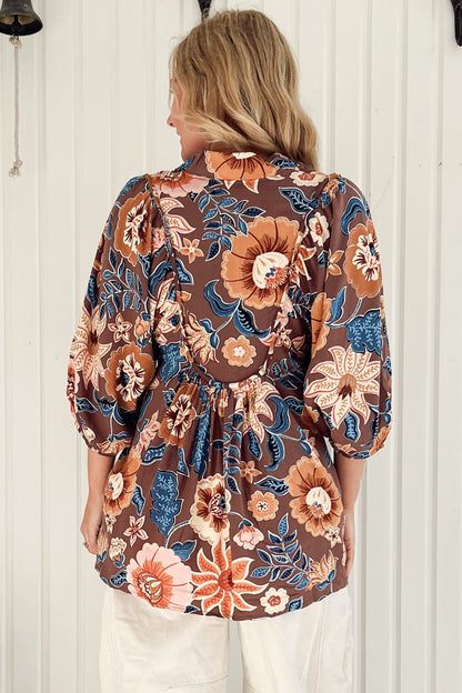 JAASE - Boheme Blouse: Thick Collar Smock Blouse in Tierra Print