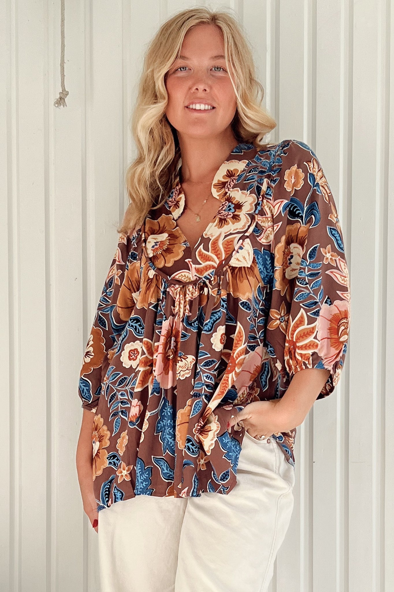 JAASE - Boheme Blouse: Thick Collar Smock Blouse in Tierra Print