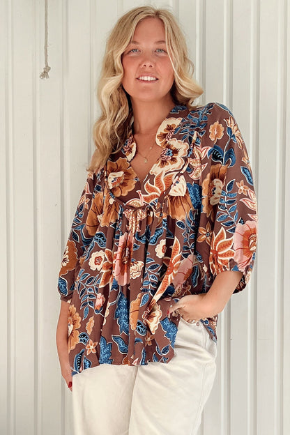 JAASE - Boheme Blouse: Thick Collar Smock Blouse in Tierra Print