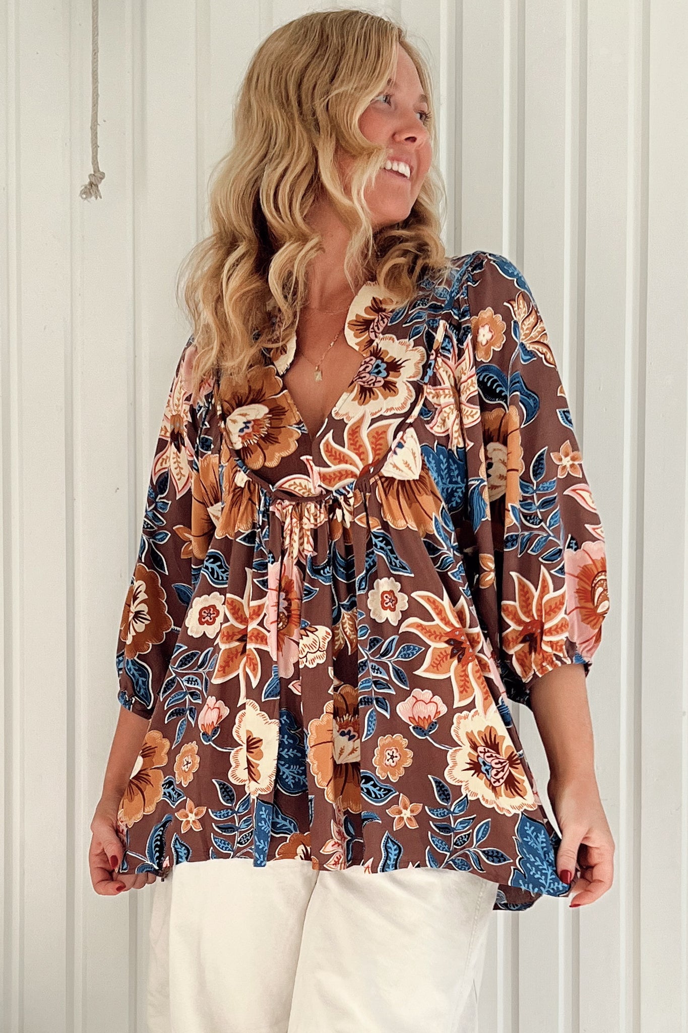 JAASE - Boheme Blouse: Thick Collar Smock Blouse in Tierra Print