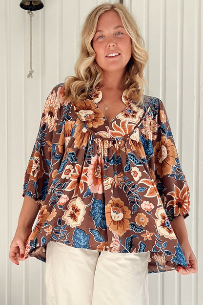 JAASE - Boheme Blouse: Thick Collar Smock Blouse in Tierra Print