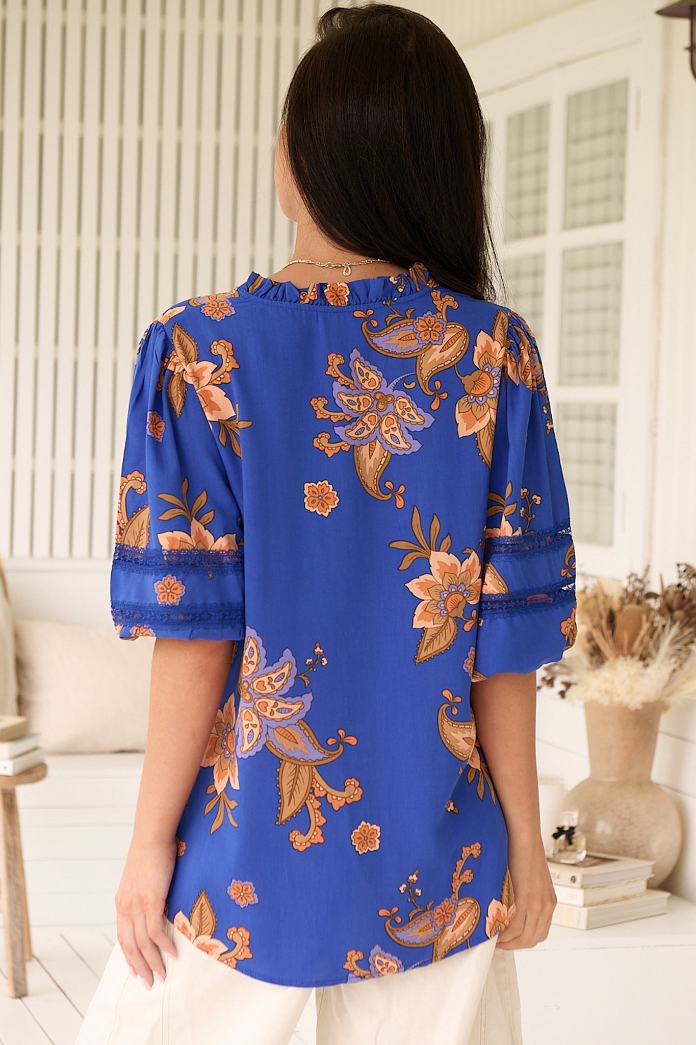 JAASE - Eliza Blouse: Frill Collar Button Down Lace Detailed Blouse in Maribella Print