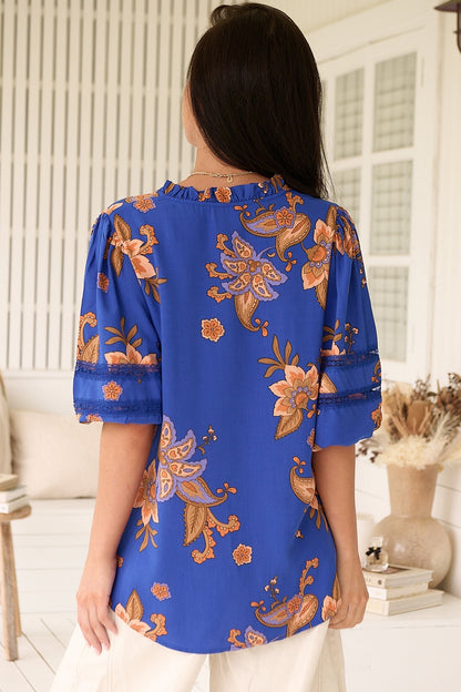 JAASE - Eliza Blouse: Frill Collar Button Down Lace Detailed Blouse in Maribella Print