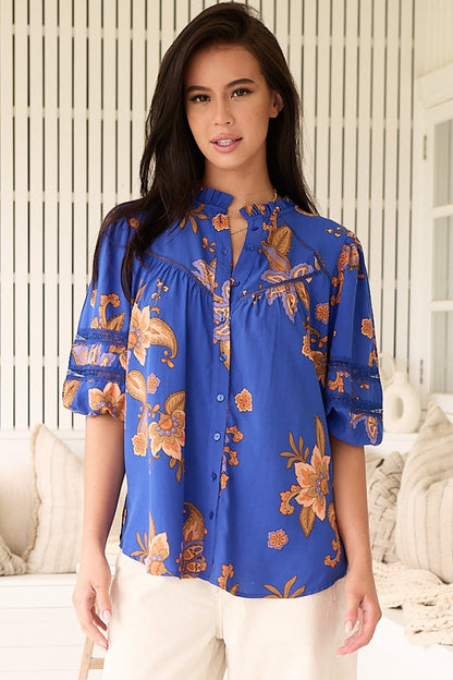 JAASE - Eliza Blouse: Frill Collar Button Down Lace Detailed Blouse in Maribella Print