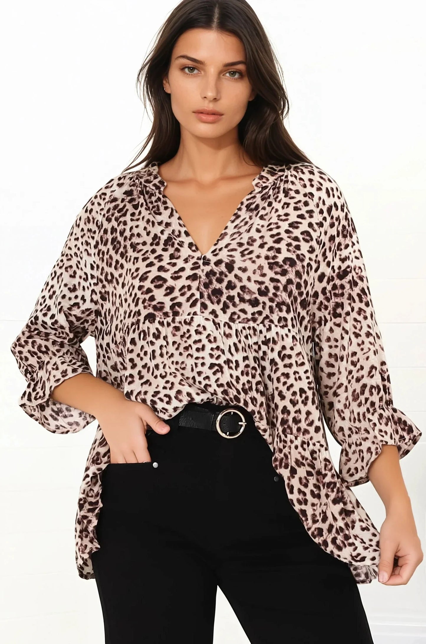 Greta Top - Mandarin Collar Smock Top in Tatum Print