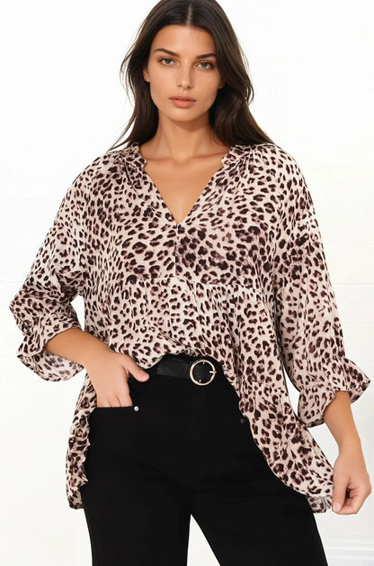 Greta Top - Mandarin Collar Smock Top in Tatum Print