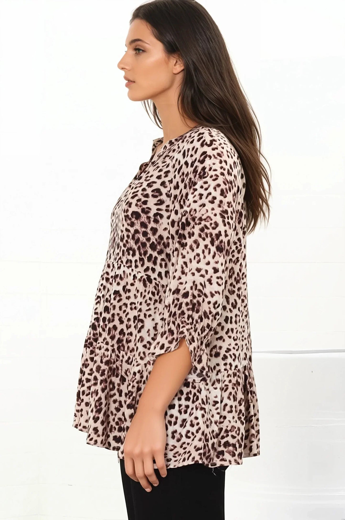 Greta Top - Mandarin Collar Smock Top in Tatum Print