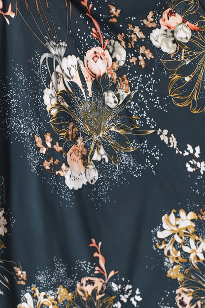 JAASE - Palas Top: V Neck Slouch Blouse with Criss Cross Bust Tie In Indigo Print