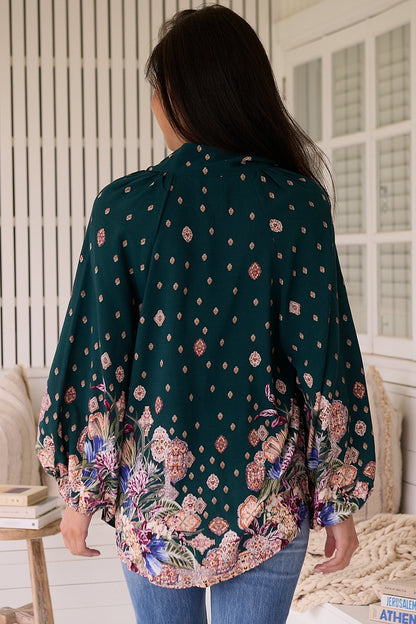 JAASE - Imogen Blouse: Mandarin Collar Button Down Blouse in Estella Print