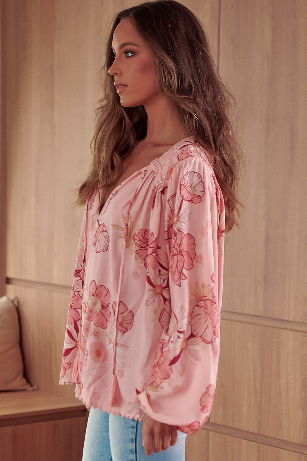 JAASE - Rue Top: Pull Over Top with Neck Tie in Beliss Print