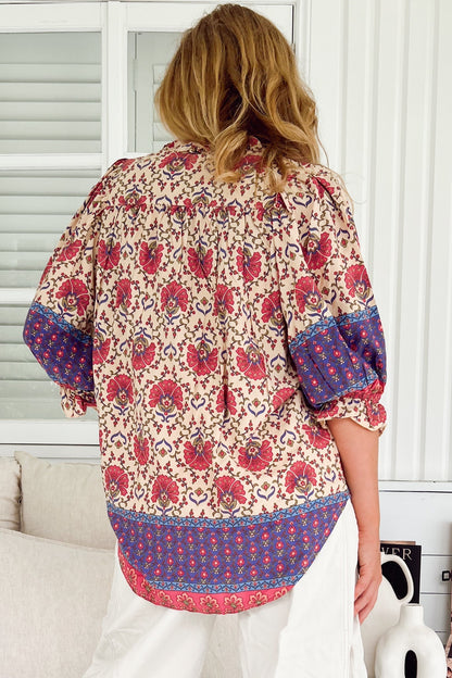 JAASE - Mason Blouse: Scoop Hemline Button Down Blouse in Bohemia Print