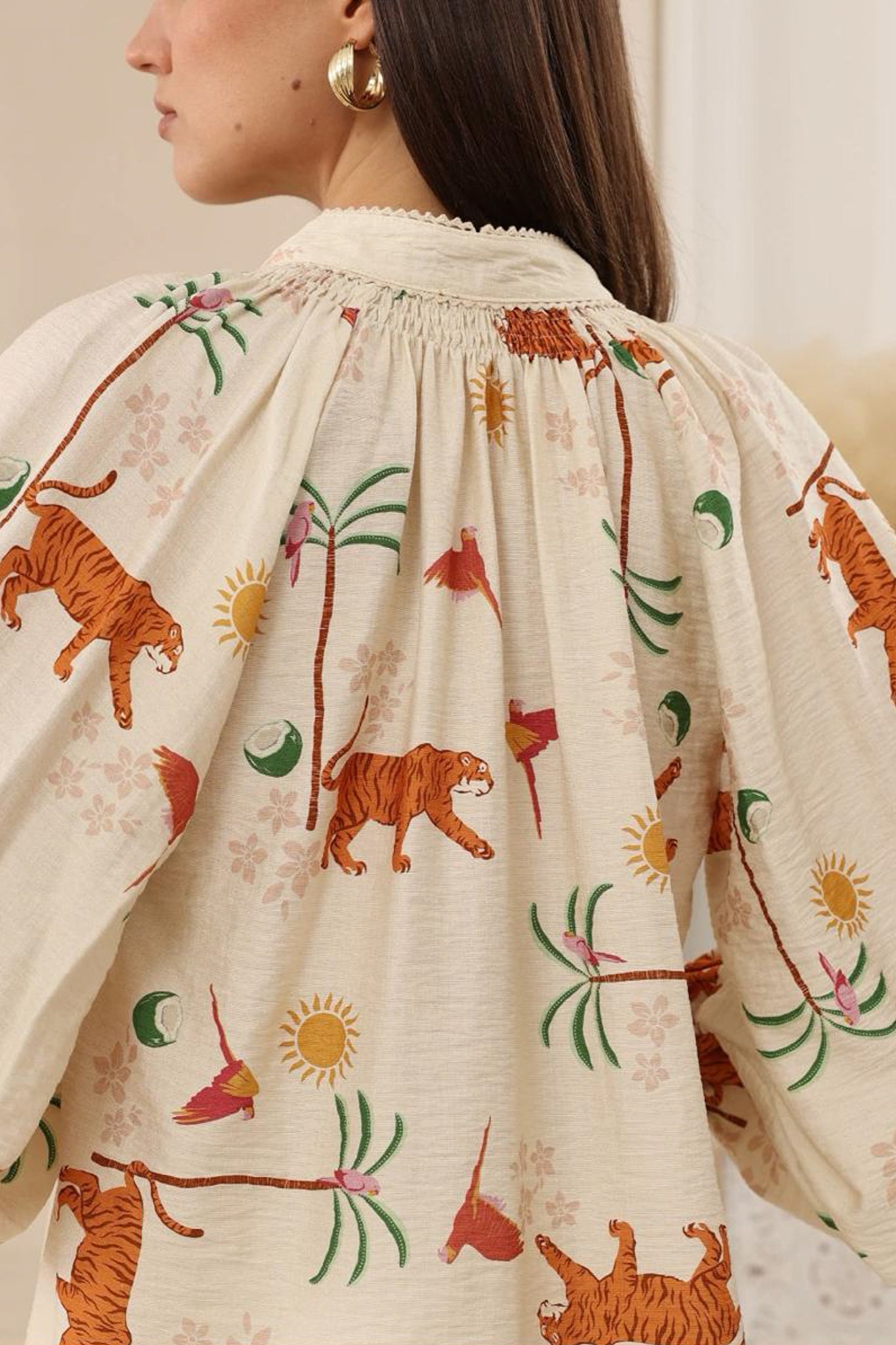 Nora Blouse - High Mandarin Collar Button Down Shirt in Zahra Print