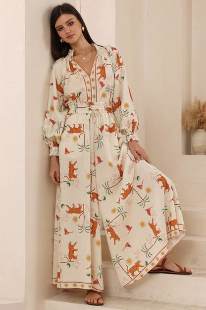 Nora Blouse - High Mandarin Collar Button Down Shirt in Zahra Print