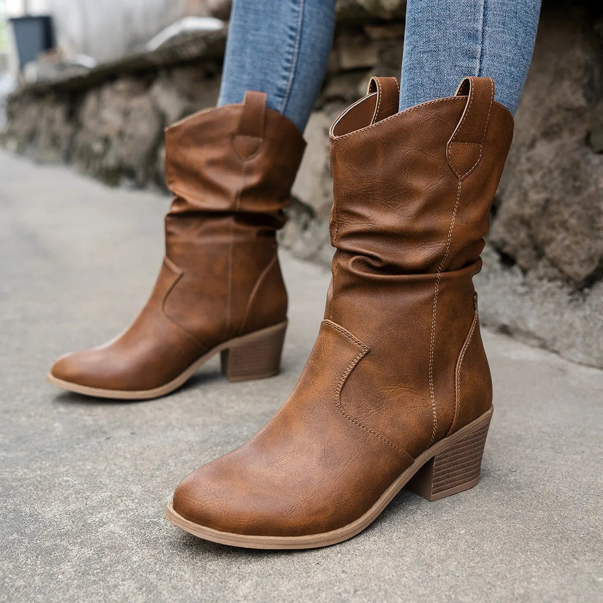 Brisa - Western Mid-Shaft Slouch Boots