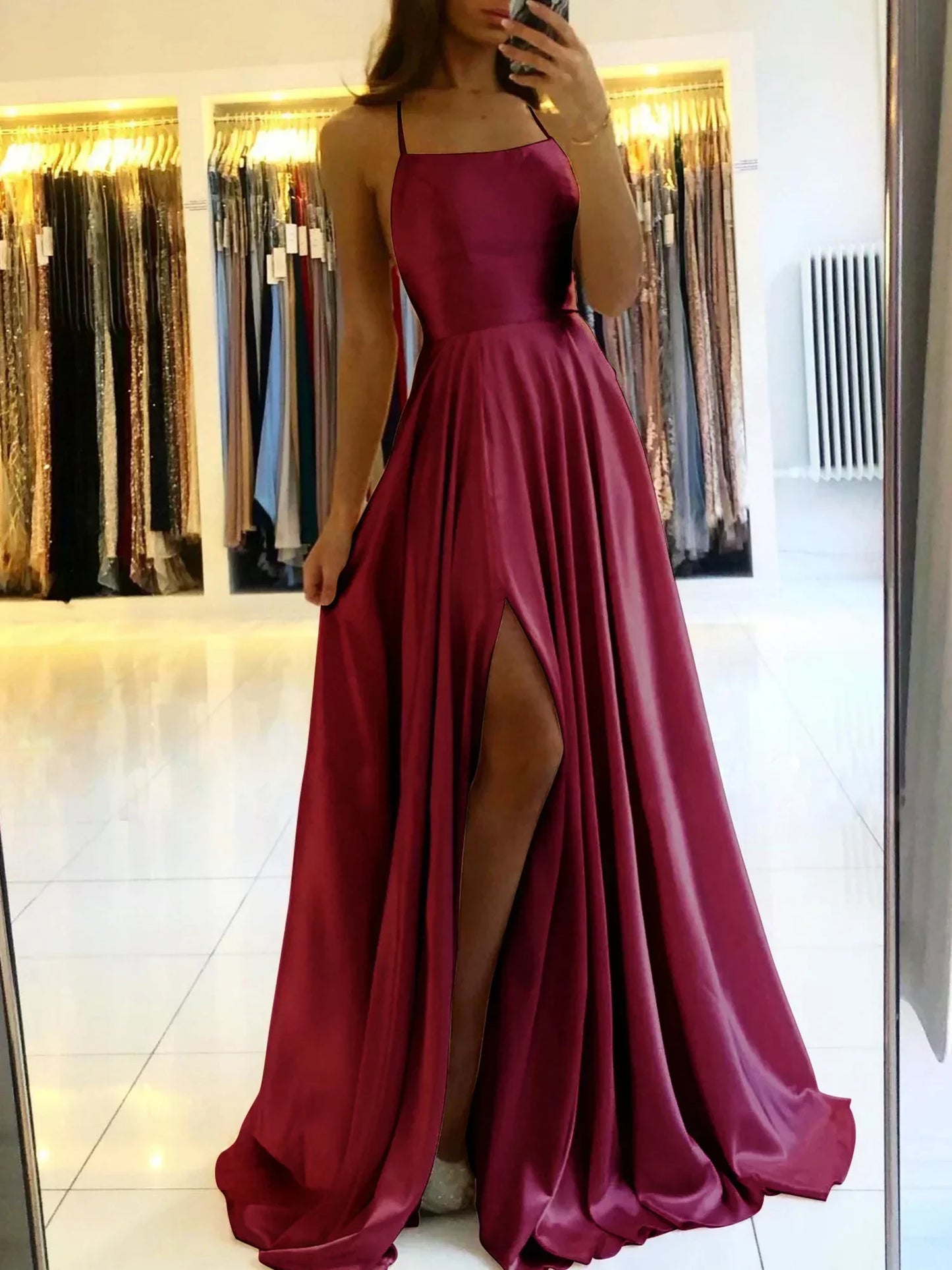 Elena | Dusty Rose Satin Prom Dress