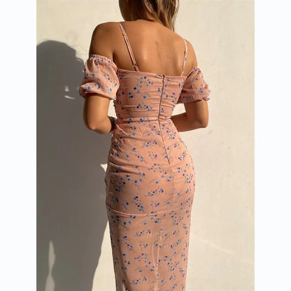 Flora | Floral Strap Dress with High Slit