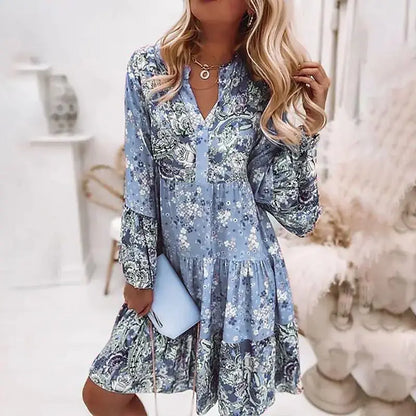 Helena- Floral V-Neck A-Line Dress
