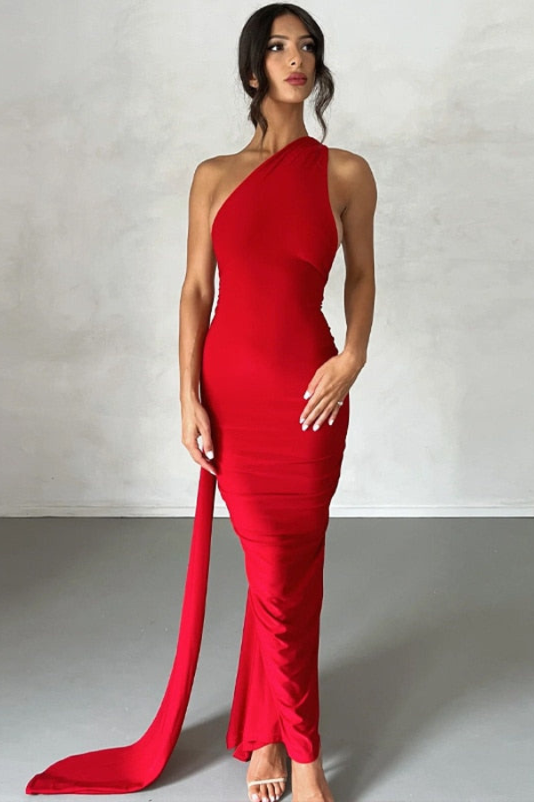 Elena | Oblique Shoulder Maxi Dress