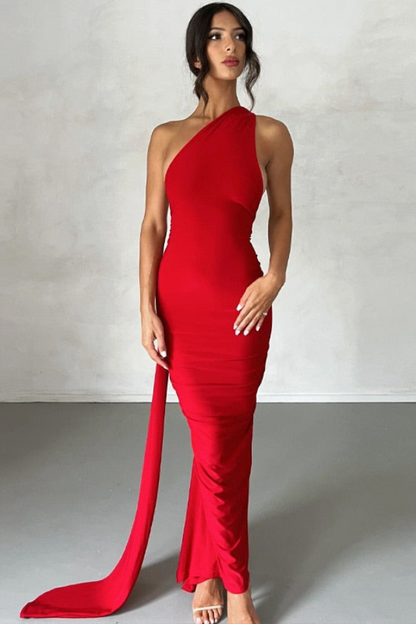 Elena | Oblique Shoulder Maxi Dress