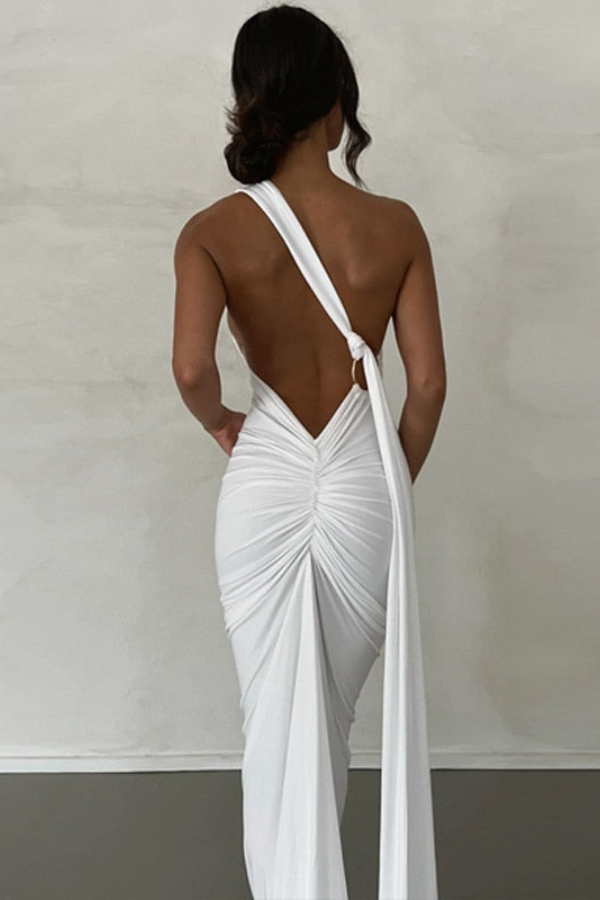 Elena | Oblique Shoulder Maxi Dress