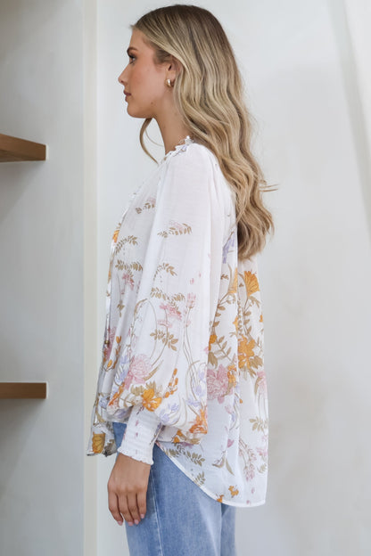 Violet Blouse - Frill Collar Button Down Balloon Sleeve Blouse In Sheree Print