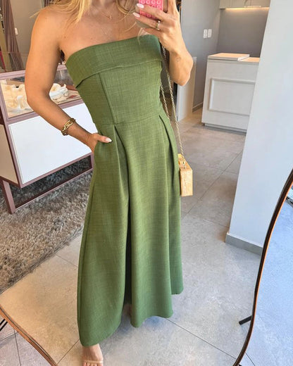 Annie - Elegant Strapless Midi Dress