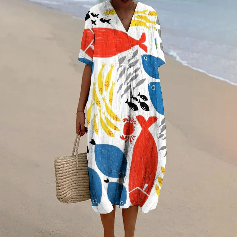 Grace – Flowing Printed Linen Dress