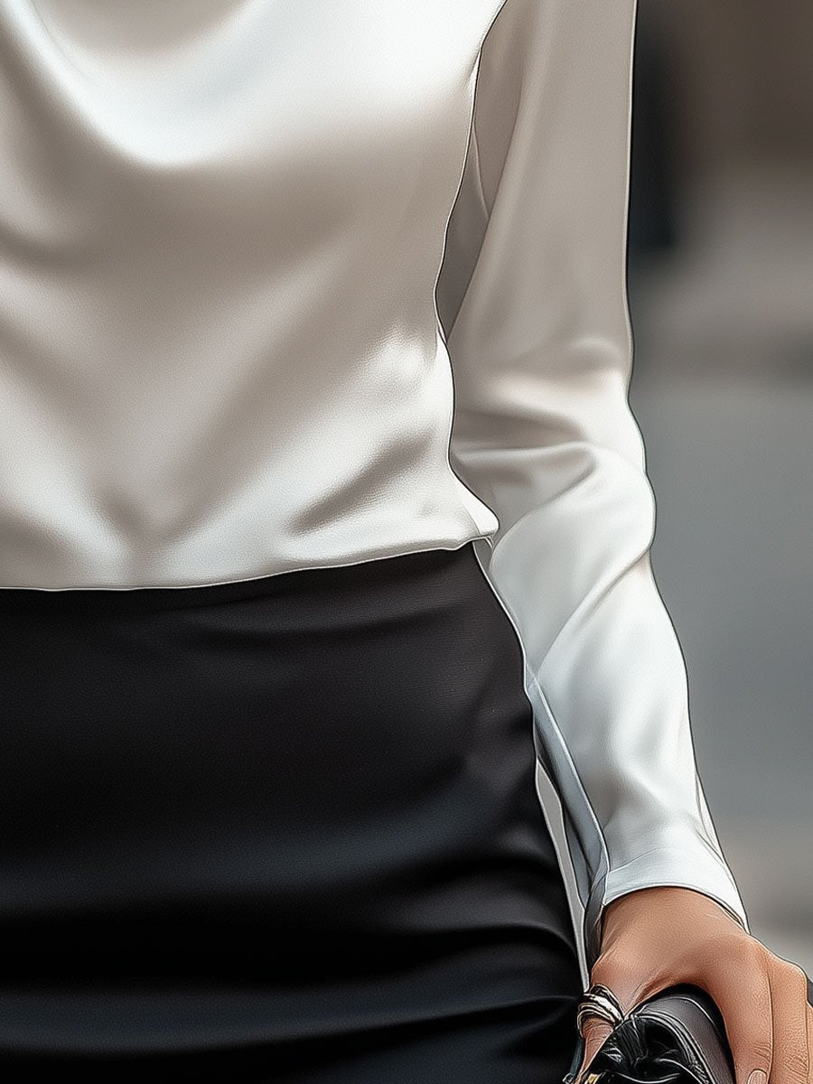 Elegant Satin Blouse with Draped Neckline